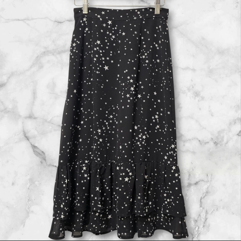 Chiffon‎ Star Print Tiered Midi Skirt Black White Size Small - Picture 3 of 8